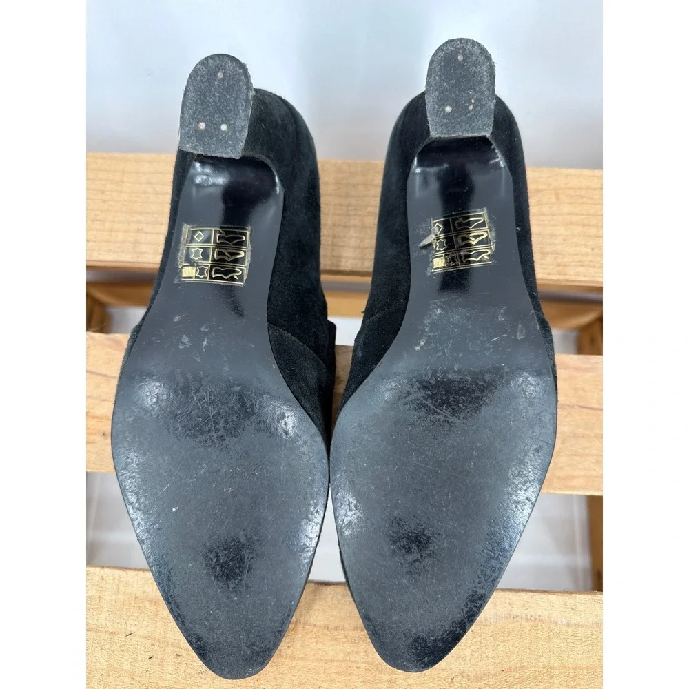Laura Ashley Vintage Black Suede Lace Cutout Pumps Kitten Heel Spain‎ Size 39